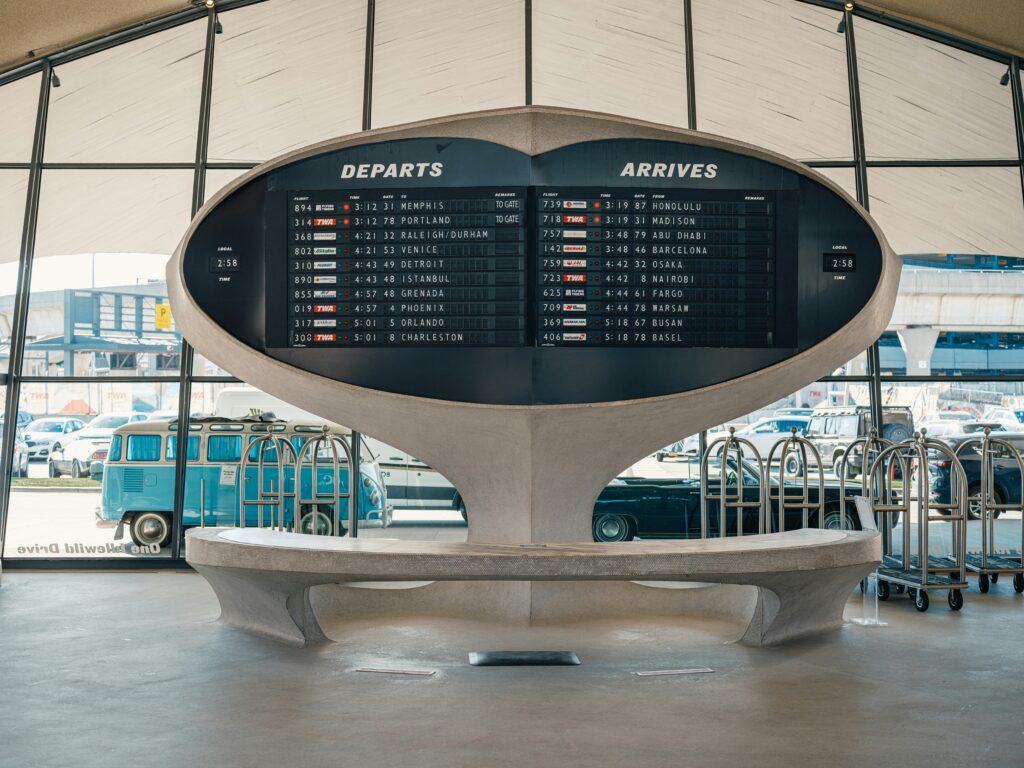 Airport departures board for typhoid travel health planning