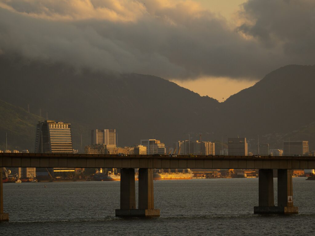 Rio de Janeiro skyline and coastline in Brazil
