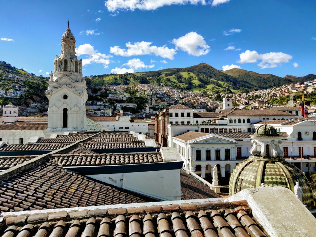City and mountain landscape in Ecuador