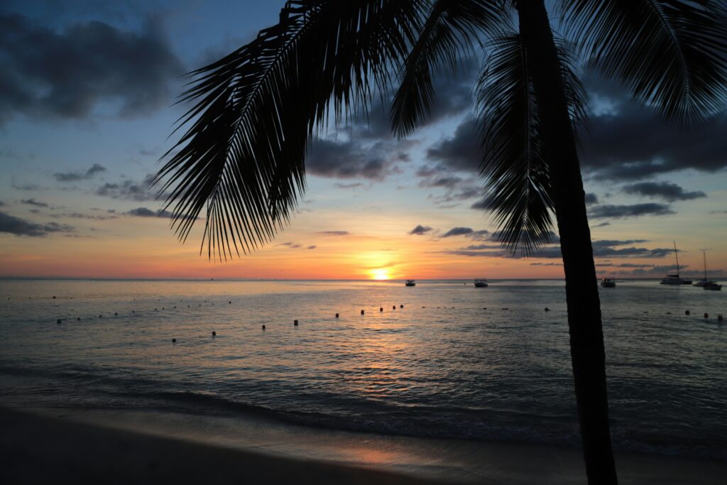 Sunset over the shoreline in Barbados