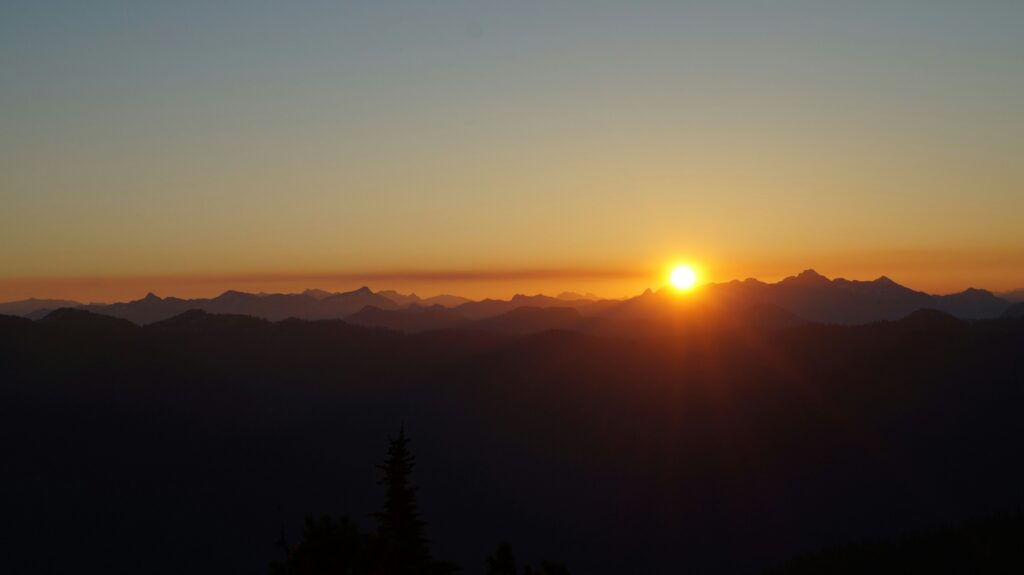 Mountain trail at sunrise.