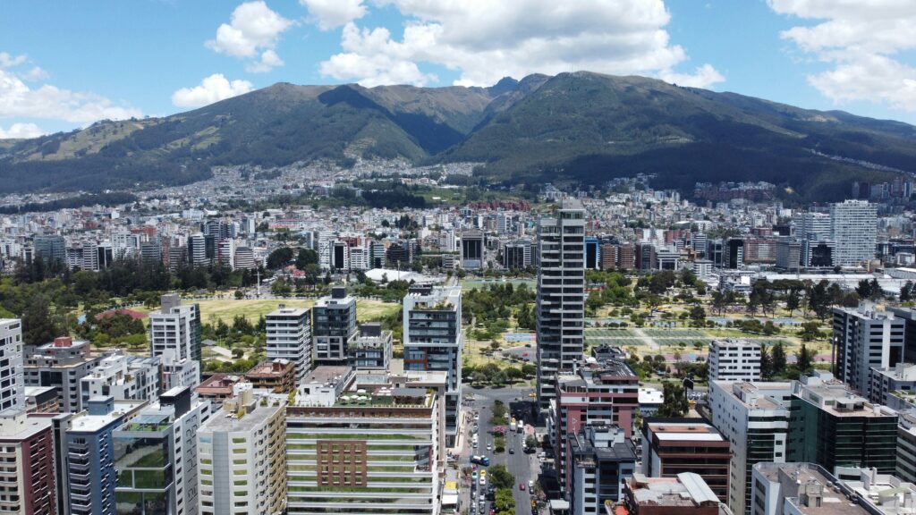 Quito skyline with mountains in the background in Ecuador