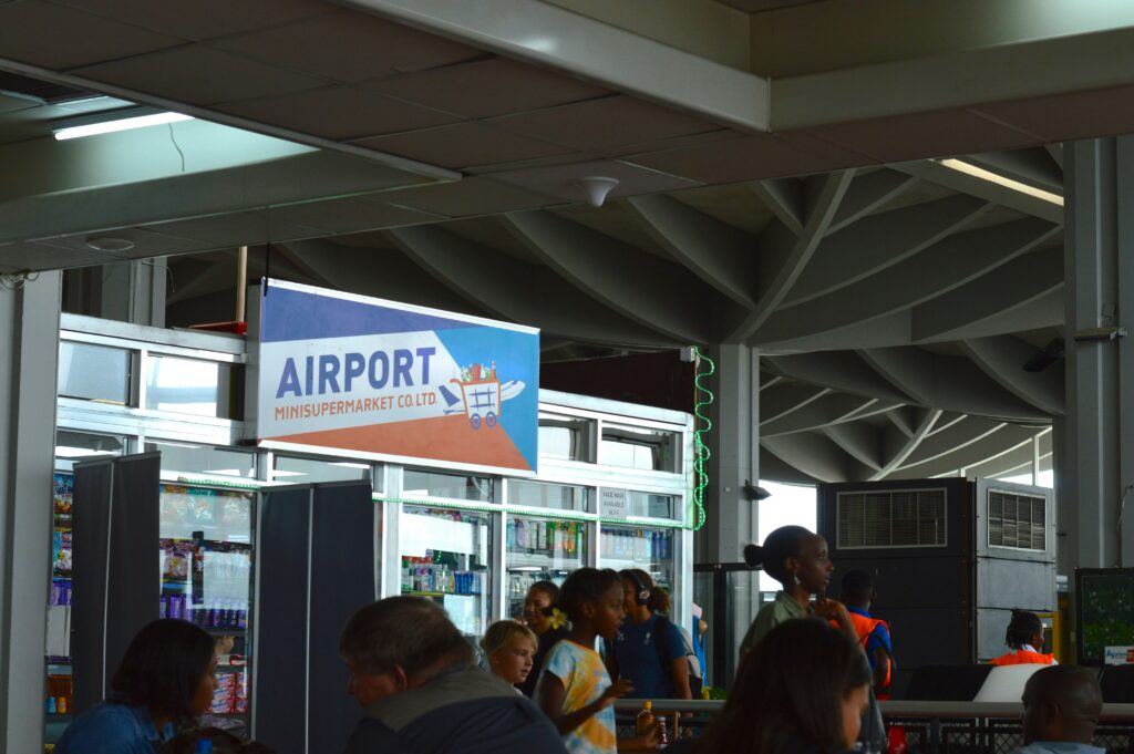 Travelers in an airport during holiday travel season