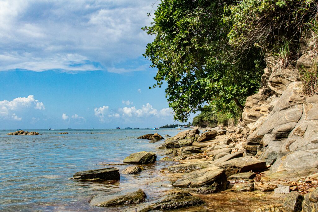 Honduras travel health guide featured image showing rocky shoreline and ocean