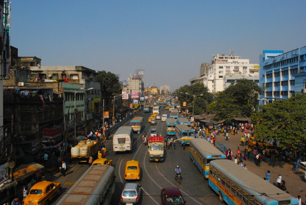 Busy street scene in India