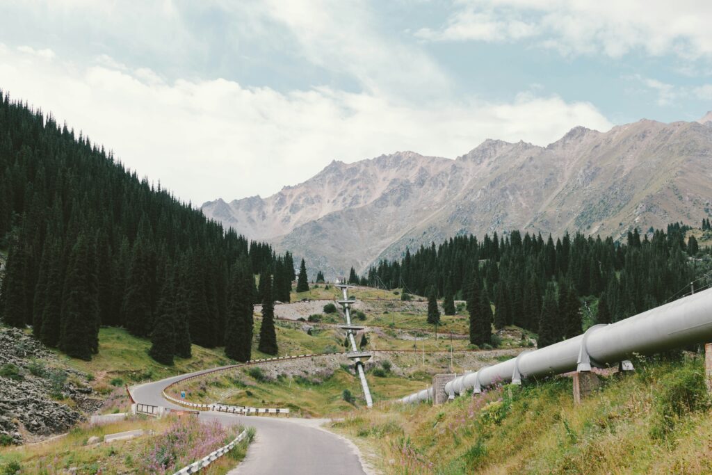 Mountain road landscape for Kazakhstan travel motion sickness article