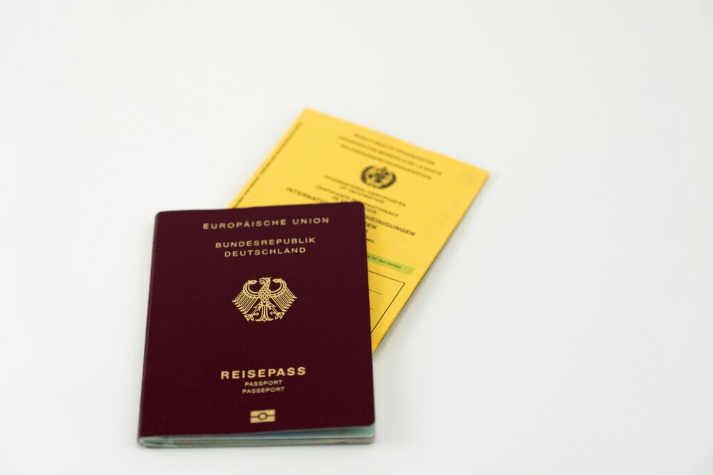 Passport and vaccine documentation for travel planning