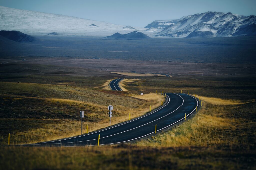 Remote road landscape for remote itinerary travel health planning