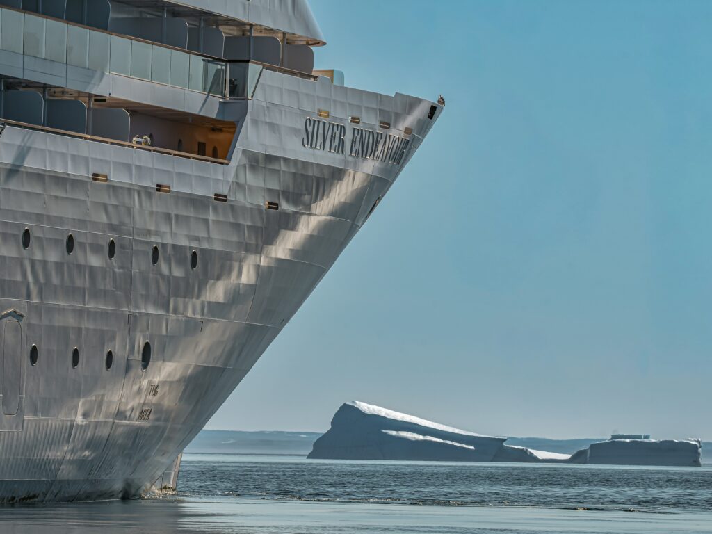 Expedition cruise ship on open water — hantavirus cruise outbreak travel health article